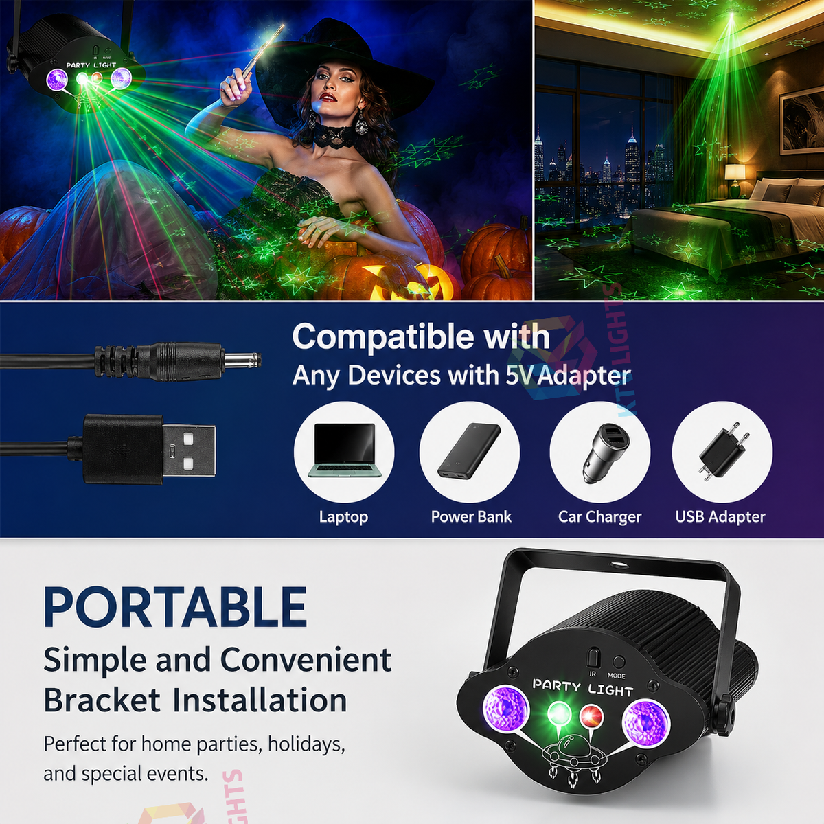 Portable USB DJ Laser Light RGB UV Party Disco Stage Lamp-B51