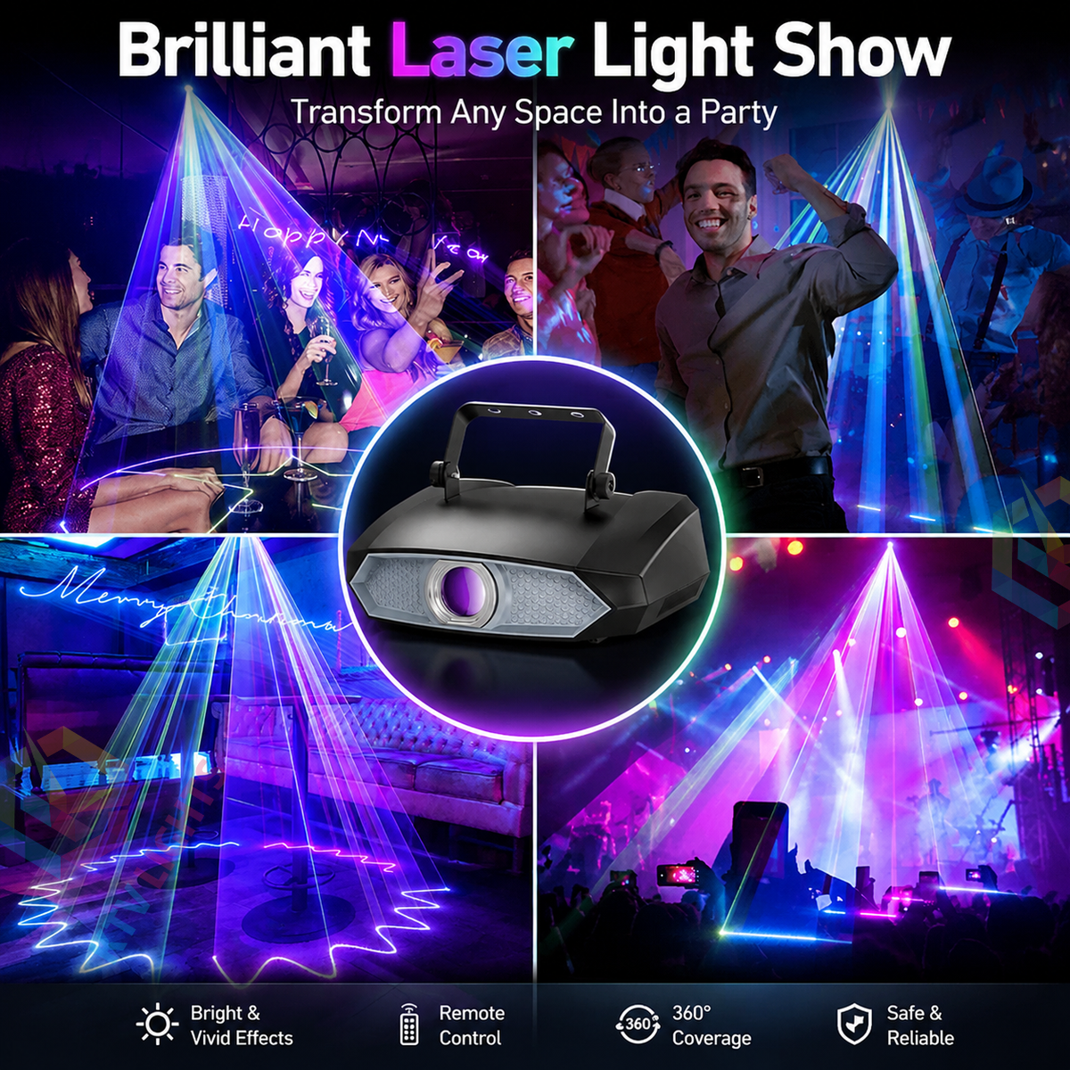 KTVLIGHTS 2W APP Controlled 3D RGB Laser Light DJ Party Projector - A33
