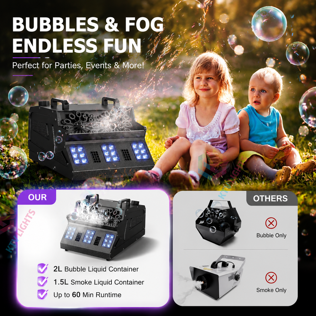 KTVLIGHTS 1500W LED RGB Smoke Bubble Machine with Remote Control-Y5