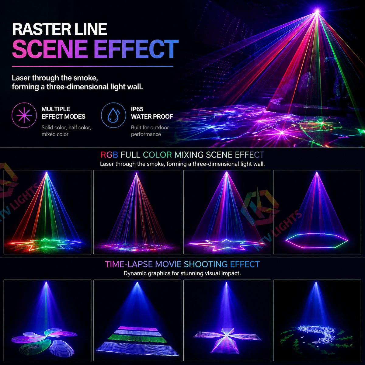 KTVLIGHTS 3W RGB 3D Animation IP65 Waterproof DMX Outdoor Laser Light-A23