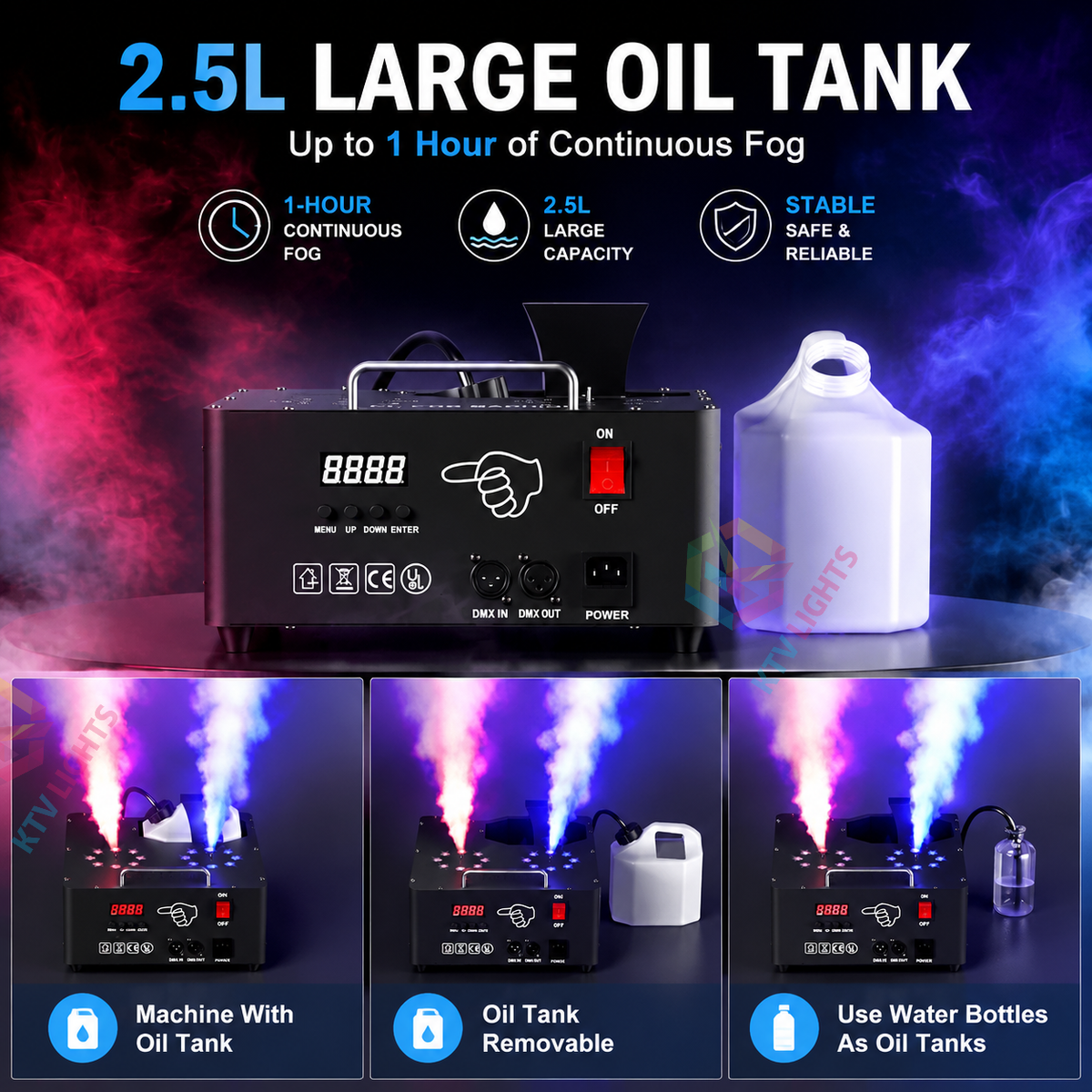 KTVLIGHTS 2000W Dual-Tube Adjustable LED RGB Smoke Machine-Y11