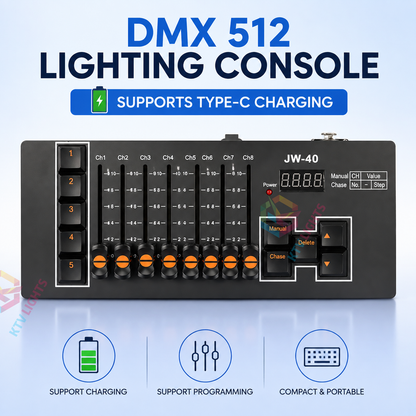 KTVLIGHTS Portable Rechargeable DMX512 Stage Lighting Console-D9