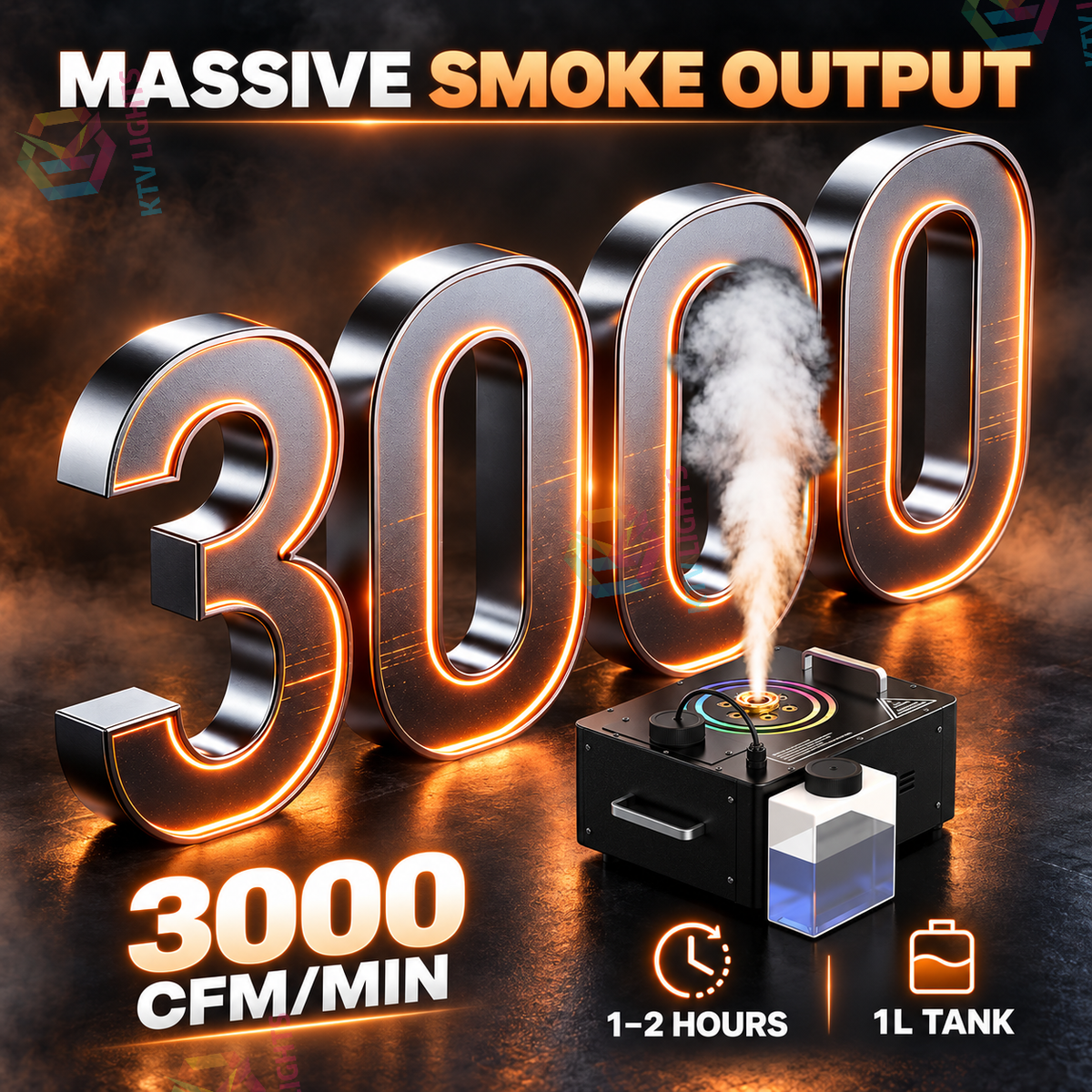 KTVLIGHTS 1200W RGB Vertical Fog Machine, 3000 CFM, 1L Tank-Y18