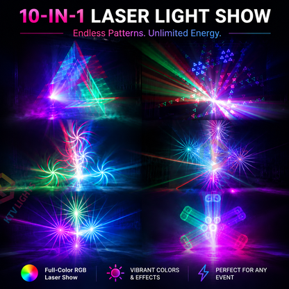 KTVLIGHTS RGB 3D Laser Stage Light 10-in-1 DJ Party Projector-A18