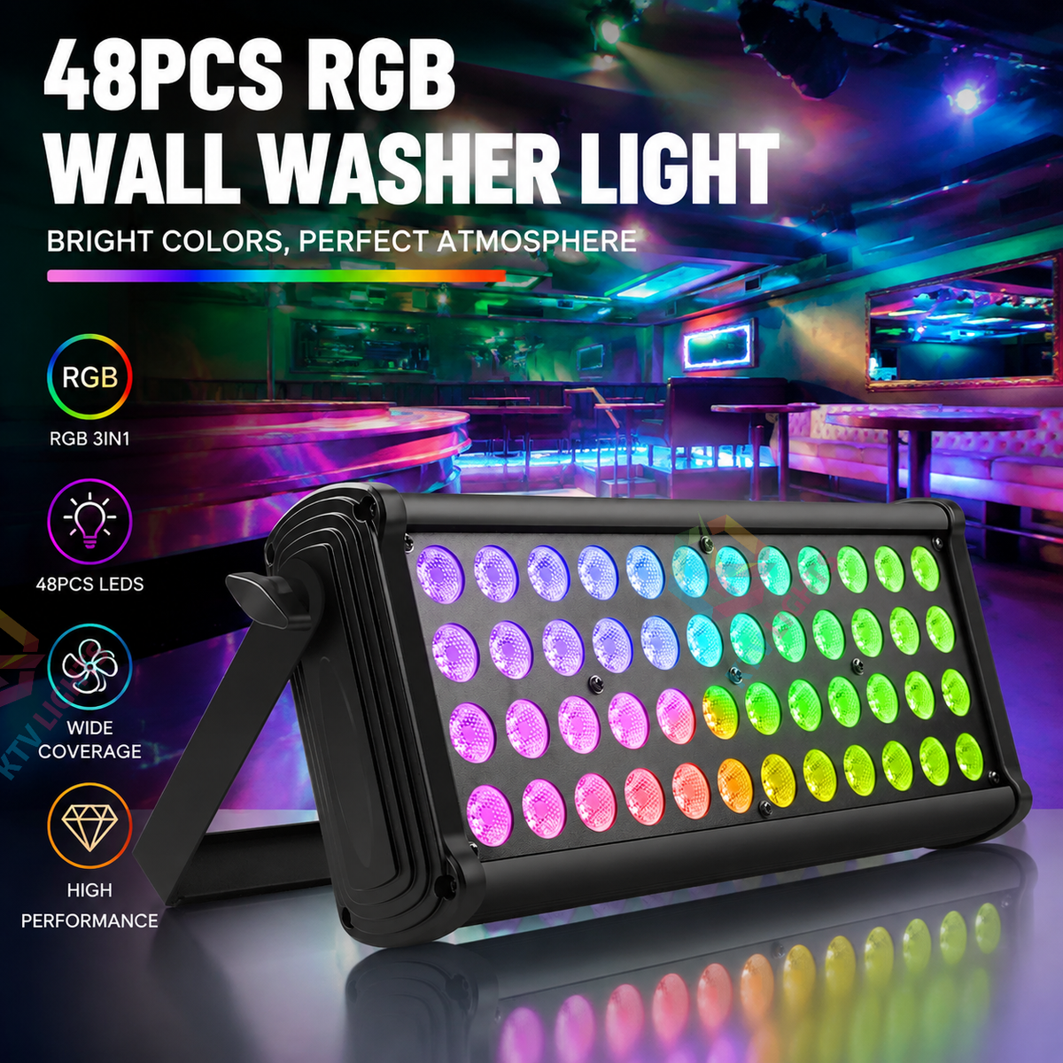 KTVLIGHTS 80W 48-LED RGB 3-in-1 LED Stage Wall Washer Light-X7