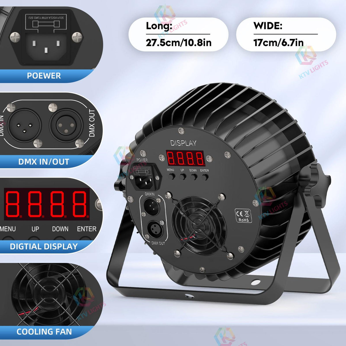KTVLIGHTS 18-LED RGBW UV 6-in-1 PAR Stage Light-P22