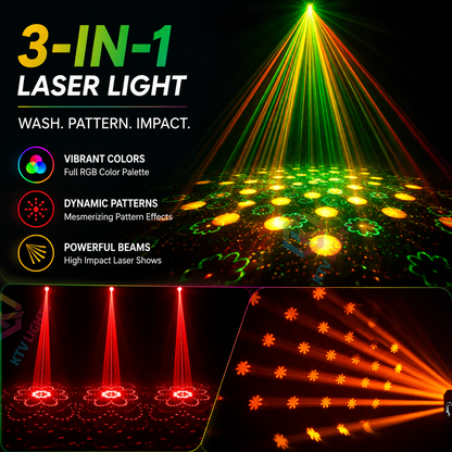 KTVLIGHTS 3-in-1 Wash Pattern Laser Light for DJ Stage Effects-B41