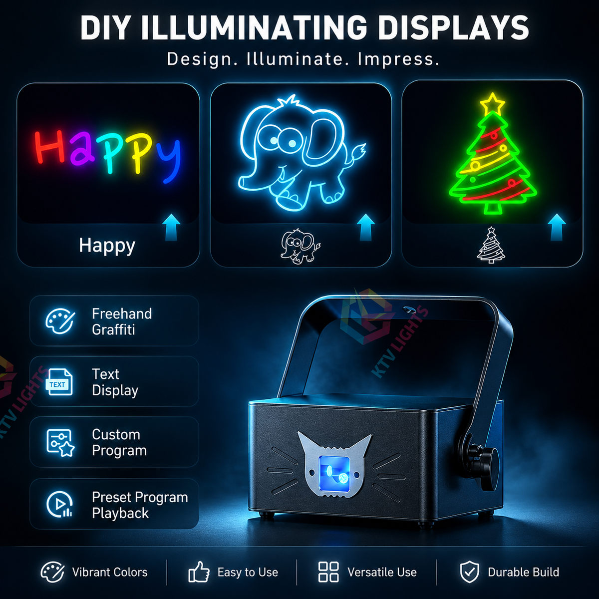 KTVLIGHTS RGB 3D Animated Laser Light DJ Stage Party Projector - A34