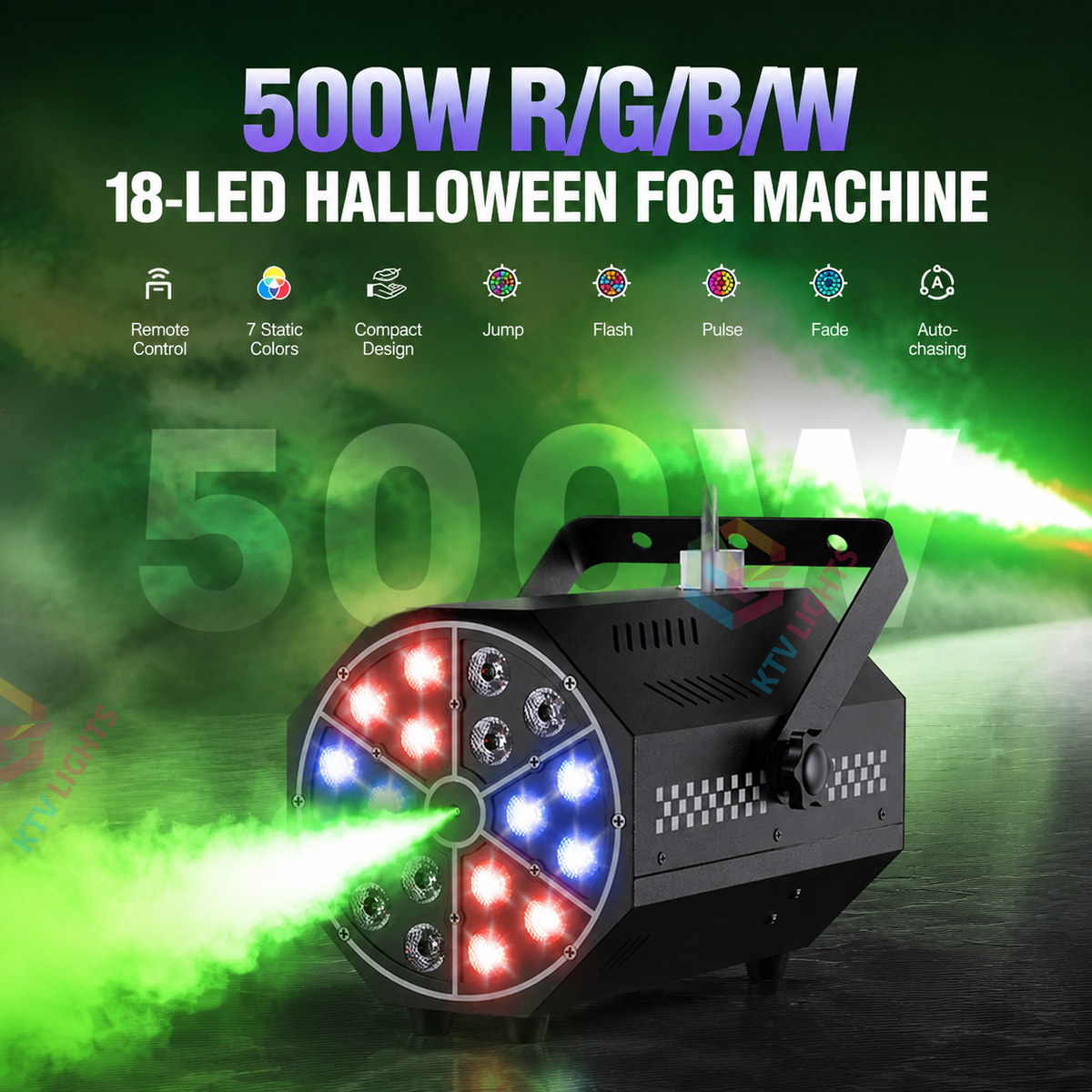 KTVLIGHTS 500W 18 LED RGB Halloween Fog Machine-Y2