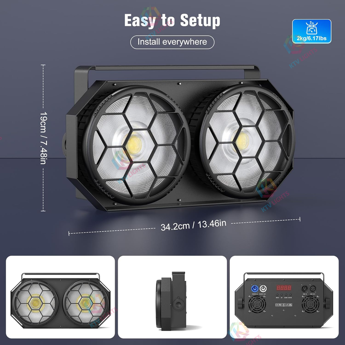 KTVLIGHTS 2x100W RGB COB LED PAR Strobe Stage Light-P65