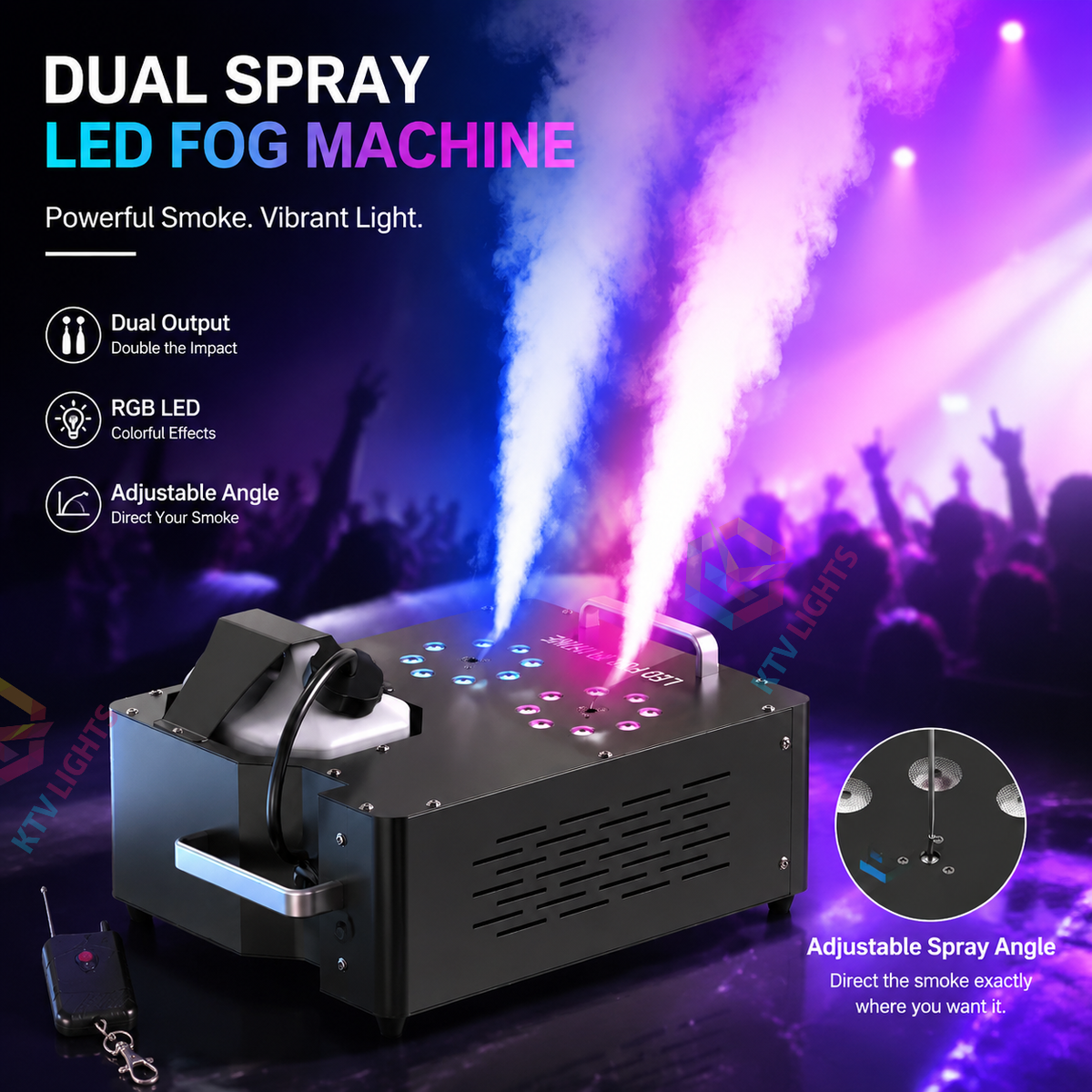 KTVLIGHTS 2000W Dual-Tube Adjustable LED RGB Smoke Machine-Y11