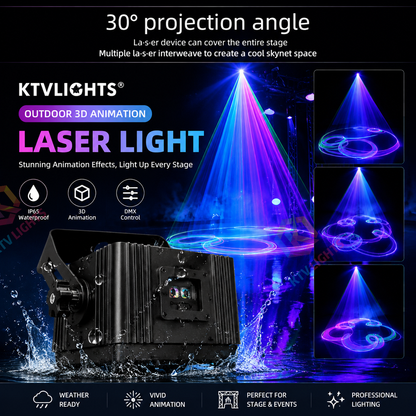 KTVLIGHTS 3W RGB 3D Animation IP65 Waterproof DMX Outdoor Laser Light-A23