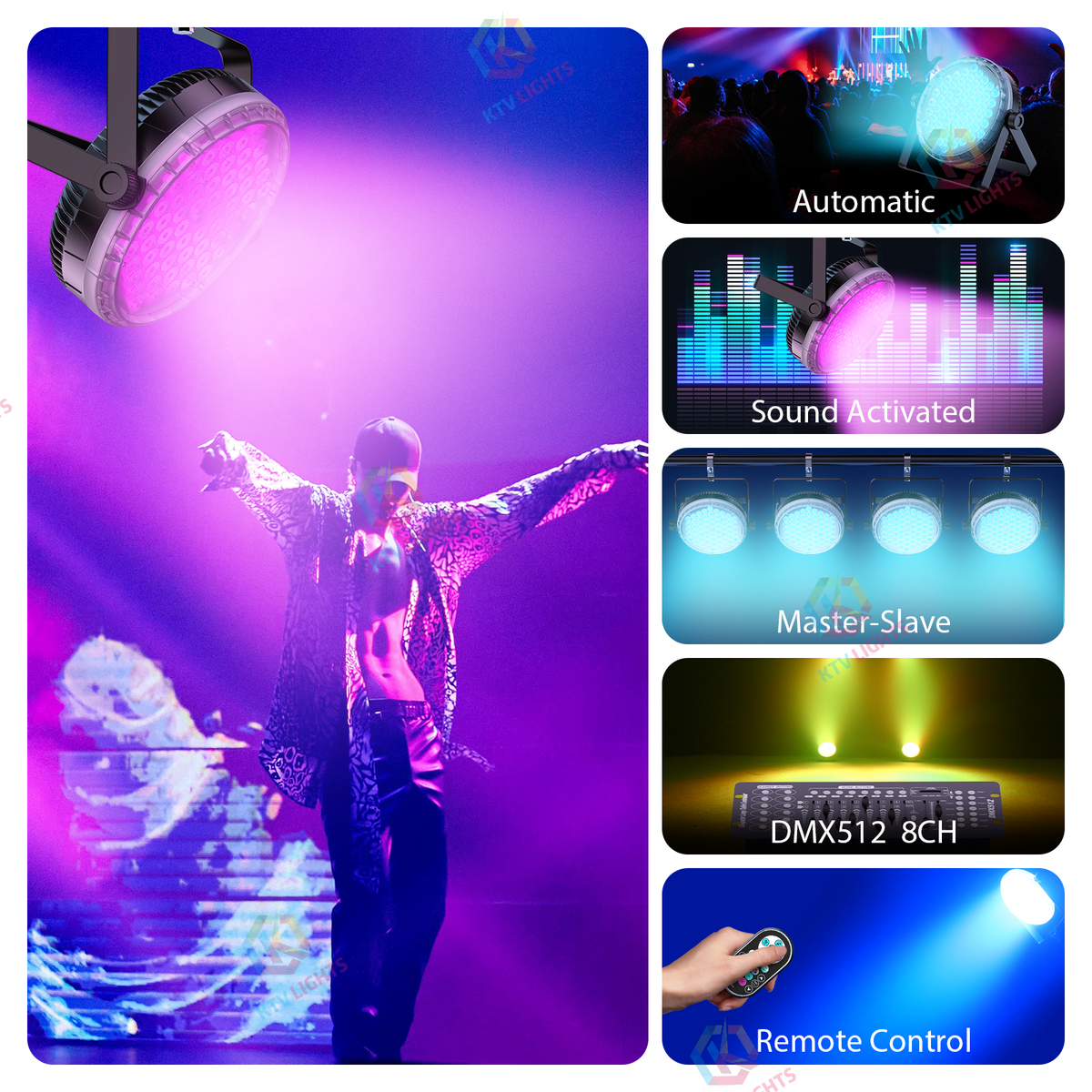 KTVLIGHTS 120W 60-LED RGBW 4-in-1 Stage Light-P62