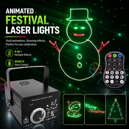 KTVLIGHTS 500mW/1W 9-in-1 Holiday Animation Laser Stage Light-A15