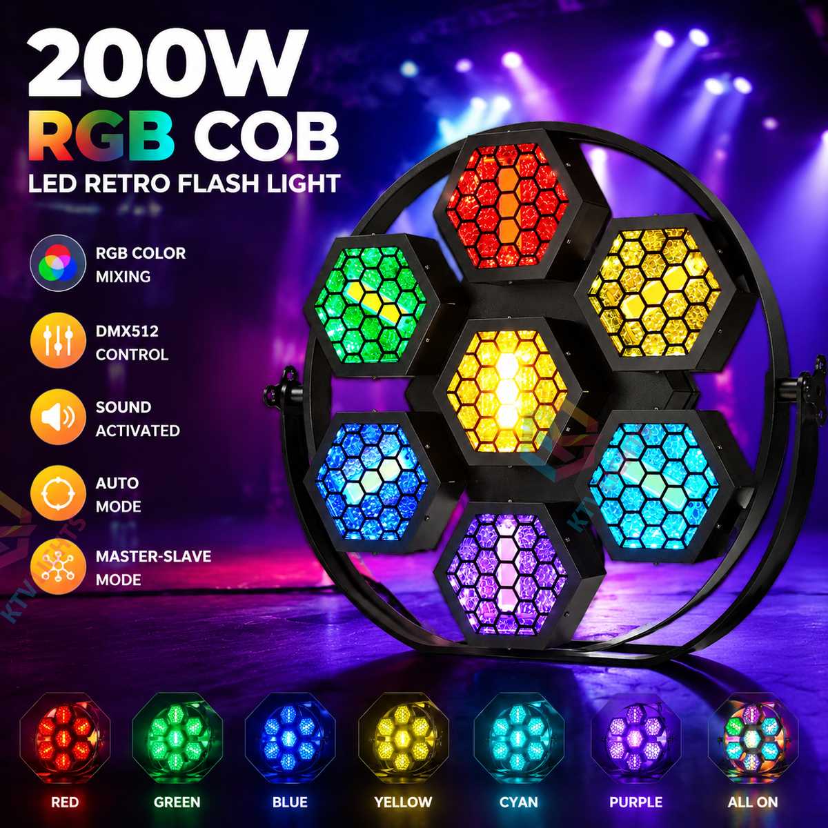 KTVLIGHTS 200W RGB COB LED Retro Strobe Light-F1
