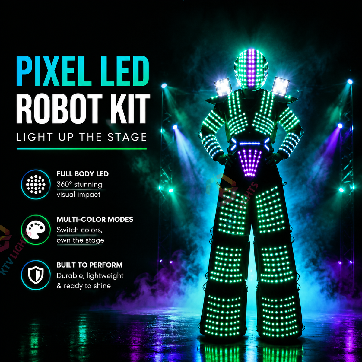 KTVLIGHTS Pixel LED Robot Kit for DIY Costume & Party Shows-M45