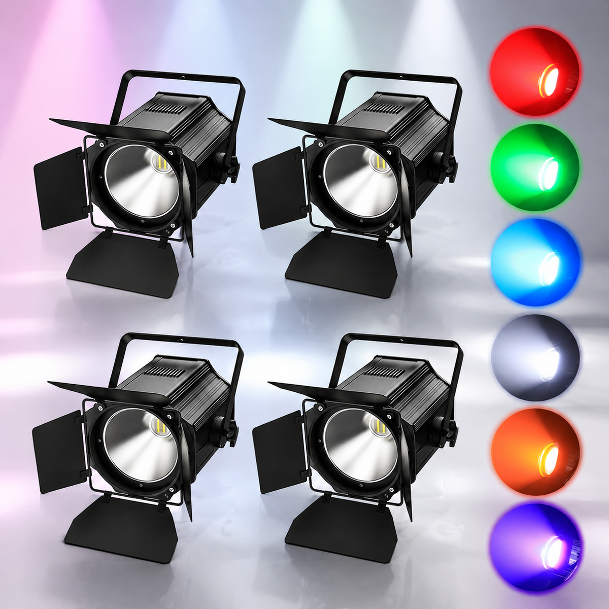 KTVLIGHTS 200W RGBWA UV 6-in-1 COB PAR Light with Barn Door-P35