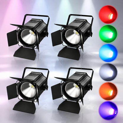 KTVLIGHTS 200W RGBWA UV 6-in-1 COB PAR Light with Barn Door-P35