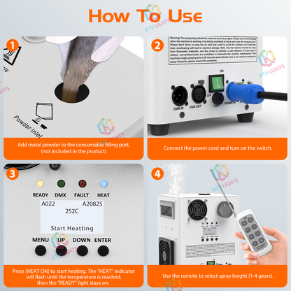 KTVLIGHTS 800W DMX512 Cold Spark Machine with Remote-H6