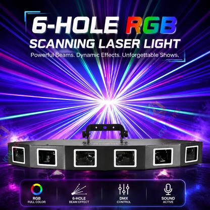 KTVLIGHTS 6-Hole RGB Scanning DMX Laser Stage Light for DJ Clubs-B26