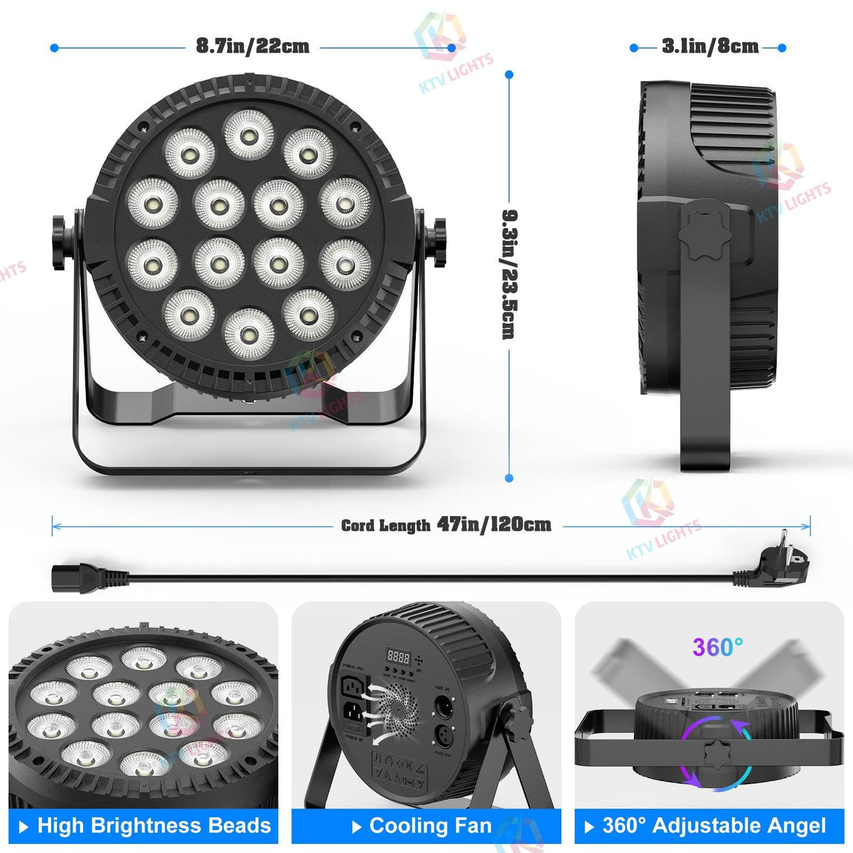 KTVLIGHTS 80W RGBW 4-in-1 LED PAR Stage Light-P2
