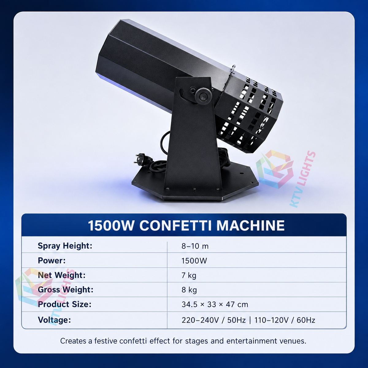 KTVLIGHTS 1500W Electric Confetti Machine for Stage Events-H9