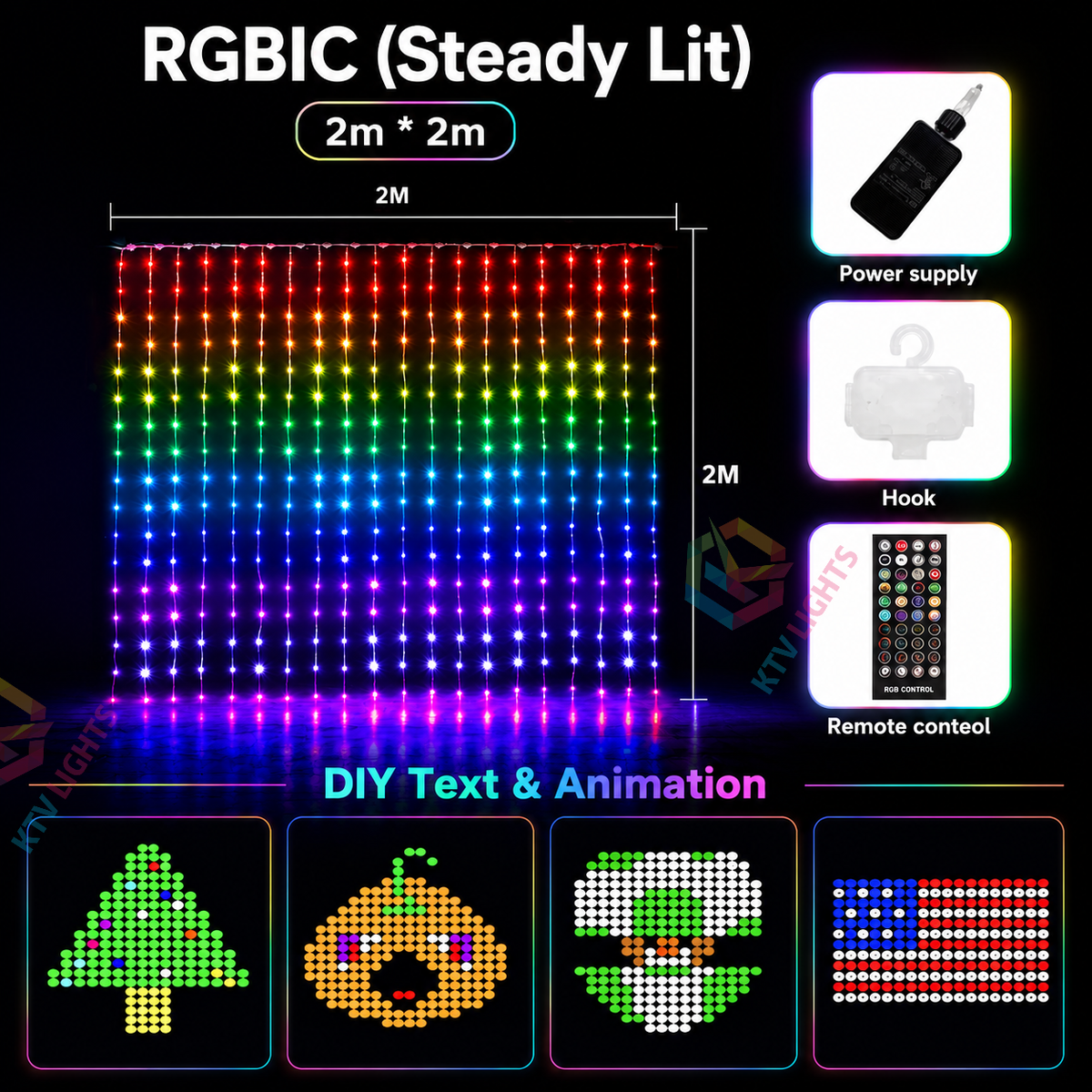 KTVLIGHTS Smart APP Curtain Light - DIY Text/Animation