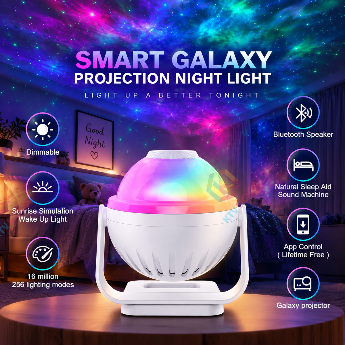 KTVLIGHTS Smart Galaxy Star Projector with APP Control-S60
