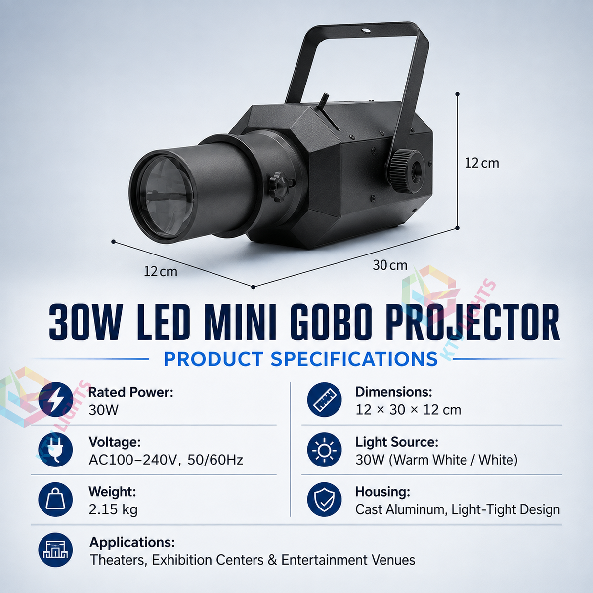 KTVLIGHTS Mini LED Zoom Profile Spotlight for Stage & Wedding-J7