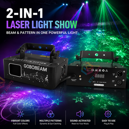 KTVLIGHTS 500mW RGB 2-in-1 Pattern Scanning DMX Stage Laser Light-B10