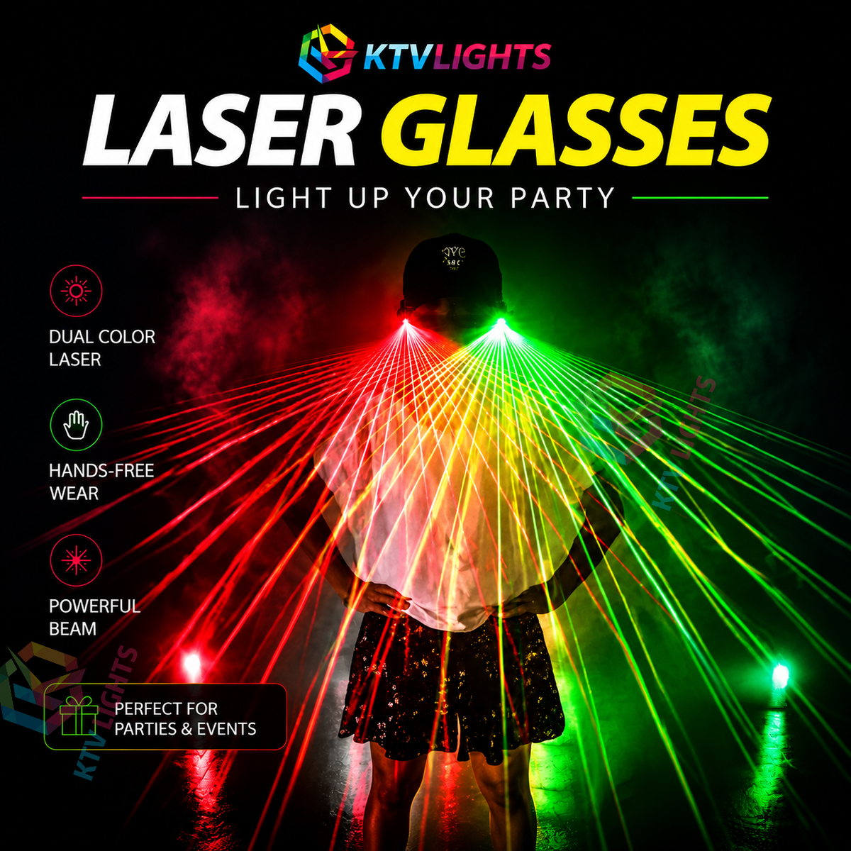 KTVLIGHTS Red Laser Glasses for Parties, Clubs & Festivals -M33
