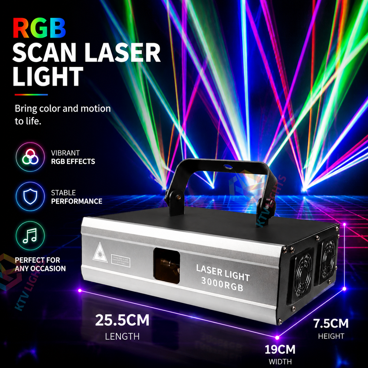 KTVLIGHTS 2W–3W RGB Animation Scanning Laser Light for DJ Stages-A6