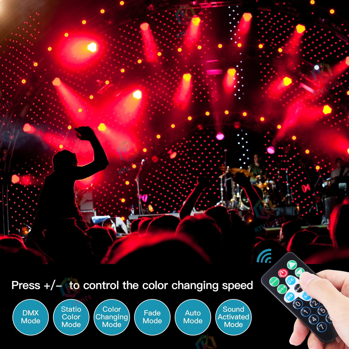 KTVLIGHTS 72W RGB LED DMX PAR Stage Light-P55