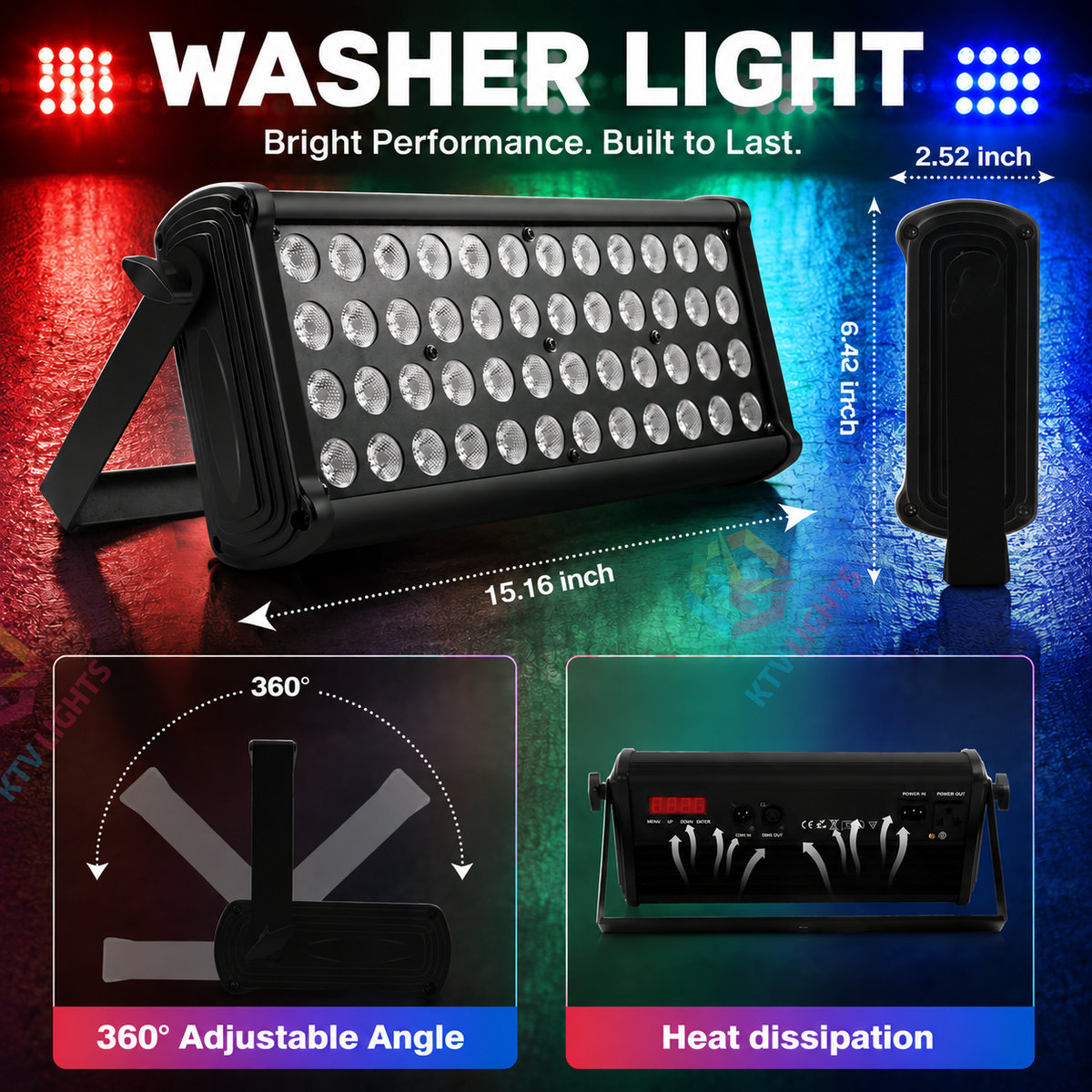 KTVLIGHTS 80W 48-LED RGB 3-in-1 LED Stage Wall Washer Light-X7