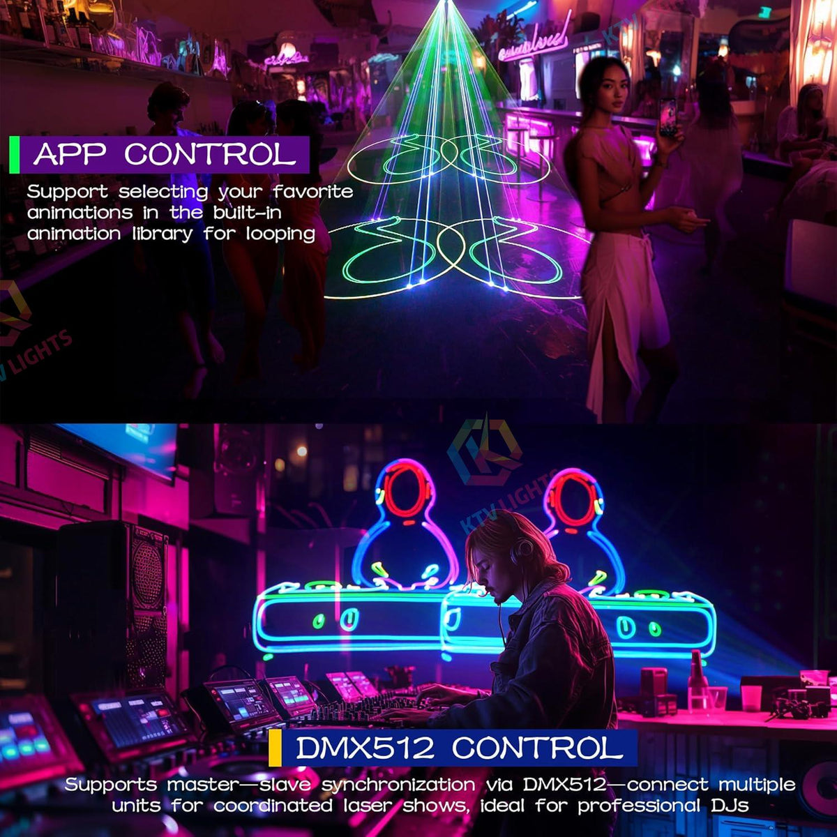 KTVLIGHTS APP Control Dual Head RGB Laser Stage Light DJ Projector-A37