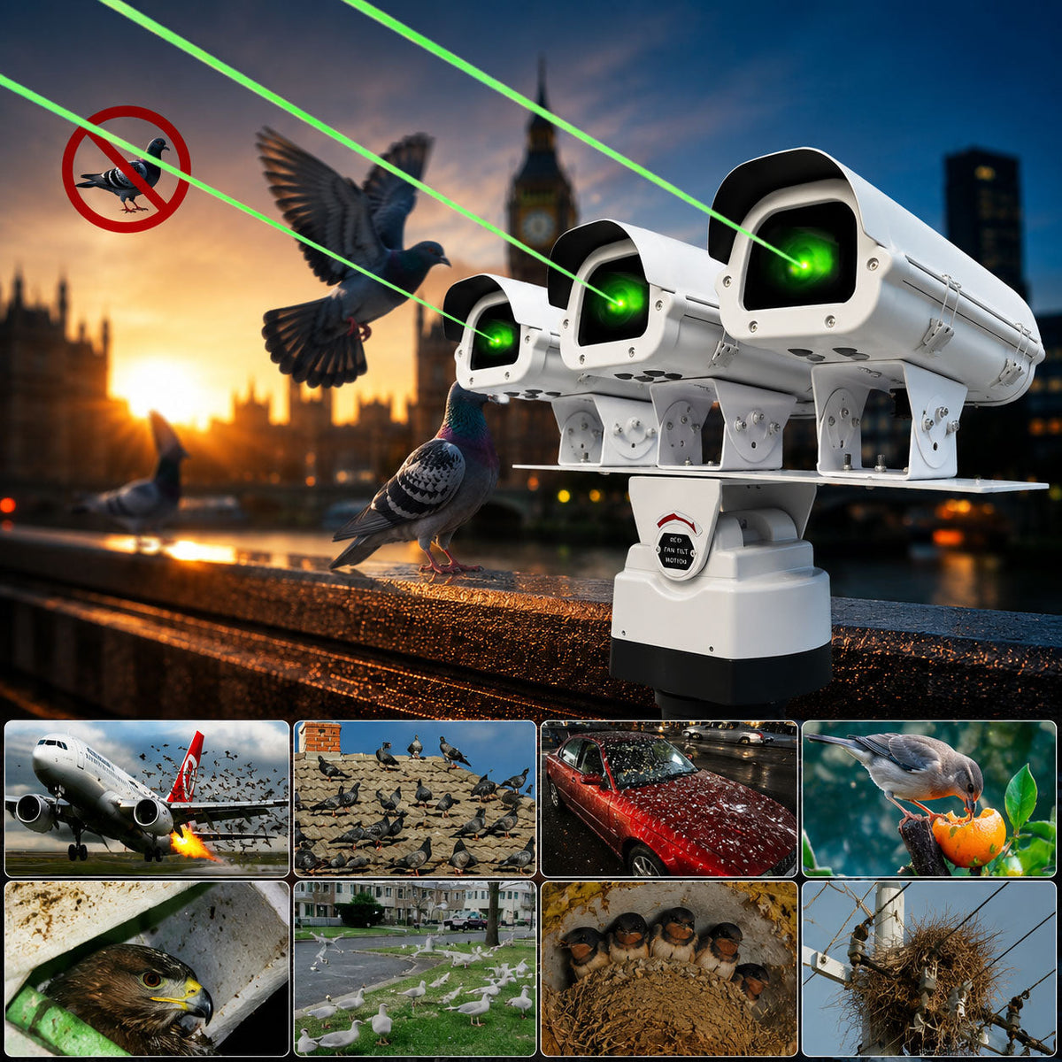 Three-headed bird and animal repelling laser light - B56