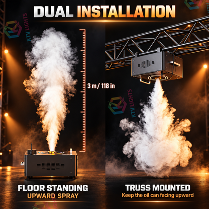 KTVLIGHTS 1200W RGB Vertical Fog Machine, 3000 CFM, 1L Tank-Y18