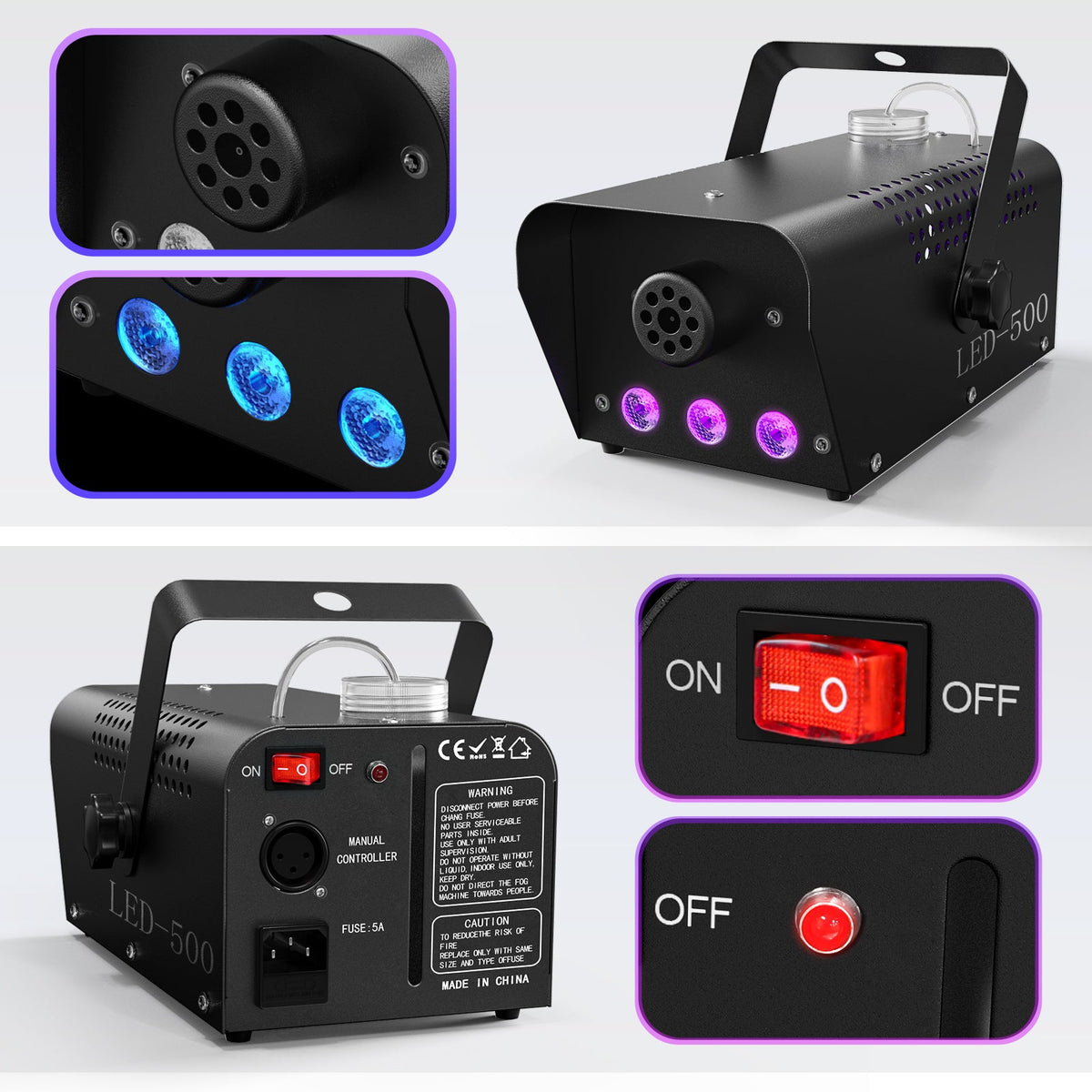 KTVLIGHTS 500W RGB Fog Machine with Remote Control-Y6