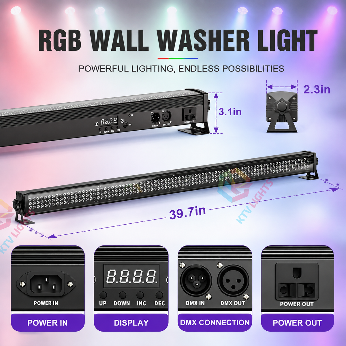 KTVLIGHTS 252-LED RGB 3-in-1 Stage Wall Washer Light-X11