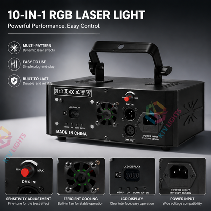 KTVLIGHTS RGB 3D Laser Stage Light 10-in-1 DJ Party Projector-A18