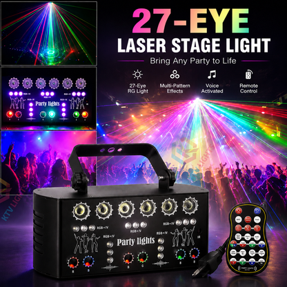 KTVLIGHTS 27 Hole 4-in-1 RGB Laser Light DJ Stage Party Projector-B5