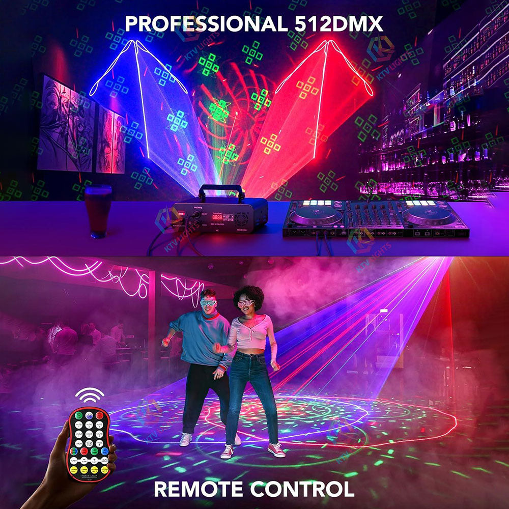 KTVLIGHTS RGBUV Laser Show Projector with 5 Effects for DJ Events-B48