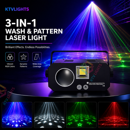 KTVLIGHTS 3-in-1 Wash Pattern Laser Light for DJ Stage Effects-B41