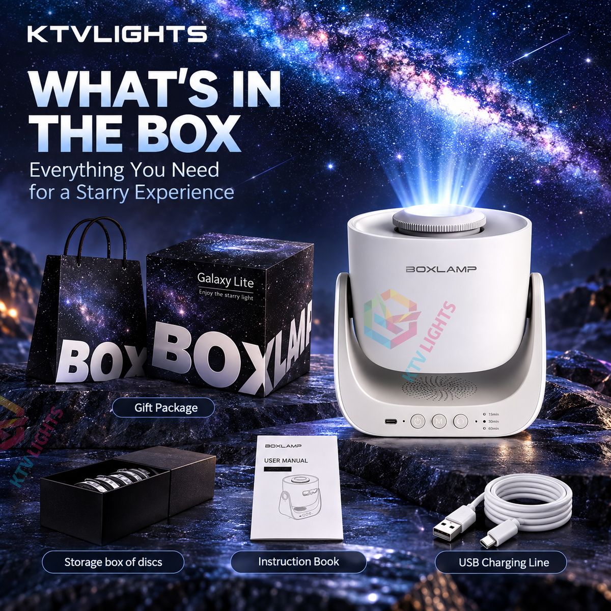 KTVLIGHTS Rechargeable Starry Sky Galaxy Projector for Bedroom-S58