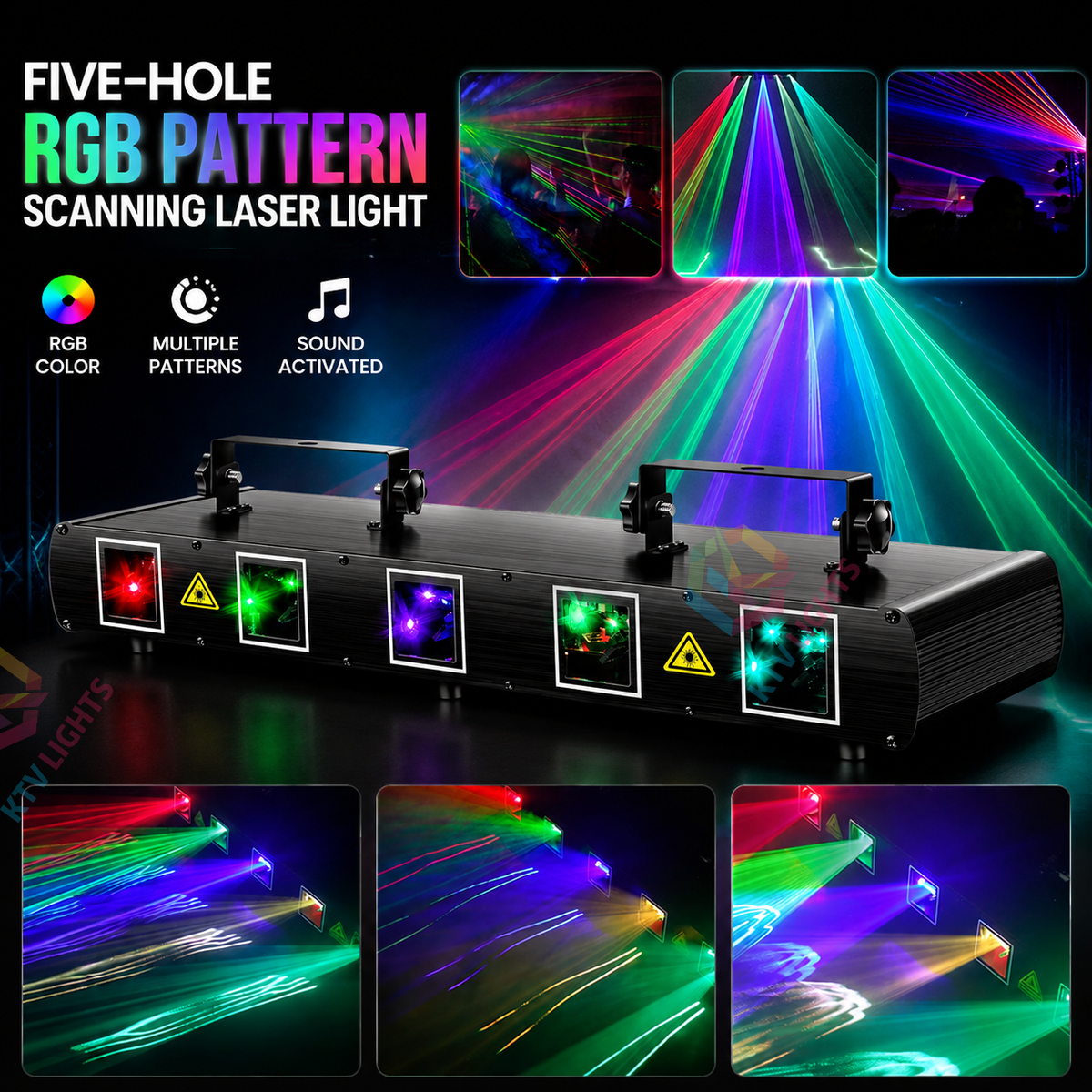 KTVLIGHTS 5-Aperture RGB Laser Light for DJ Stage Parties-B2