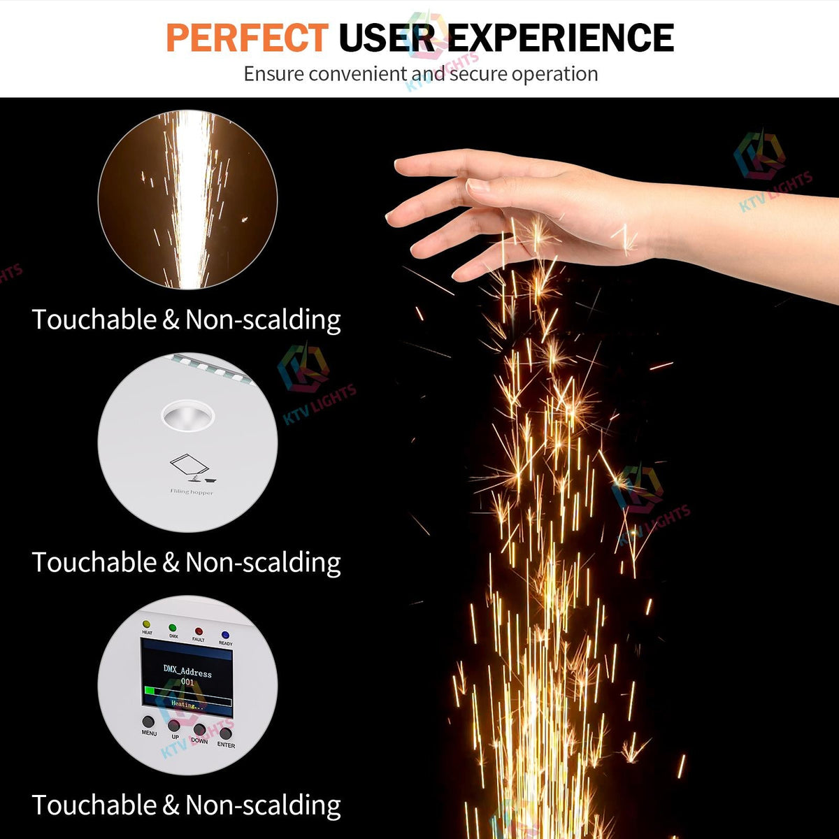 KTVLIGHTS 700W Hexagonal RGB LED Cold Spark Machine-H5
