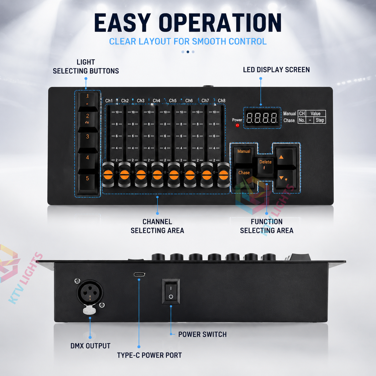 KTVLIGHTS Portable Rechargeable DMX512 Stage Lighting Console-D9