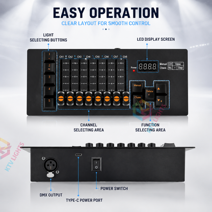 KTVLIGHTS Portable Rechargeable DMX512 Stage Lighting Console-D9