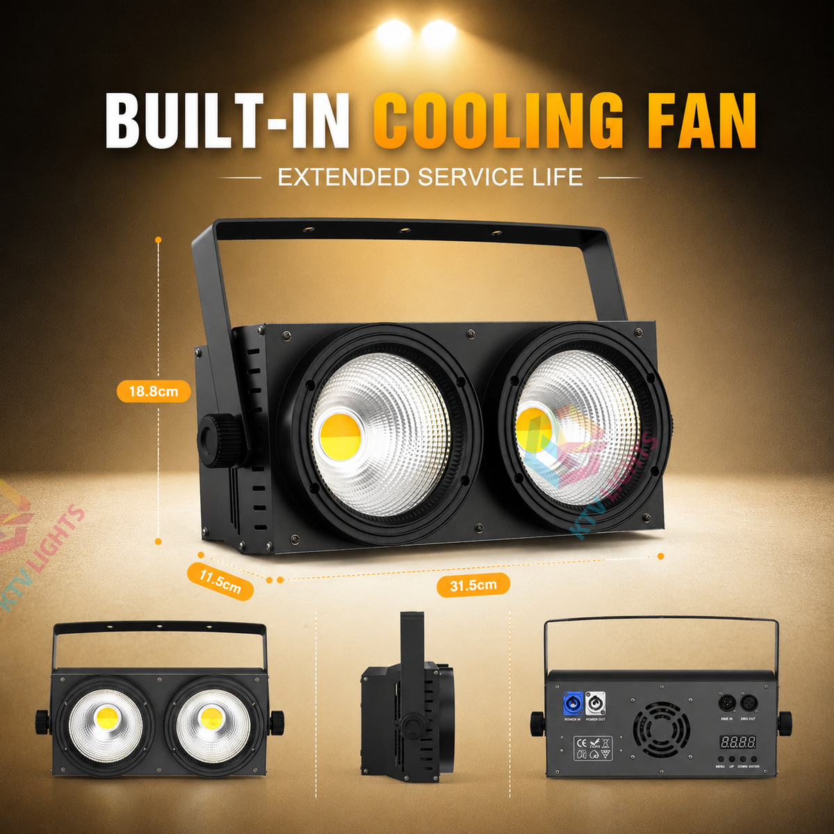 KTVLIGHTS 200W COB DMX Voice-Activated LED PAR Light-P67