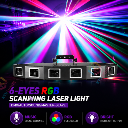 KTVLIGHTS 6-Hole RGB Scanning DMX Laser Stage Light for DJ Clubs-B26